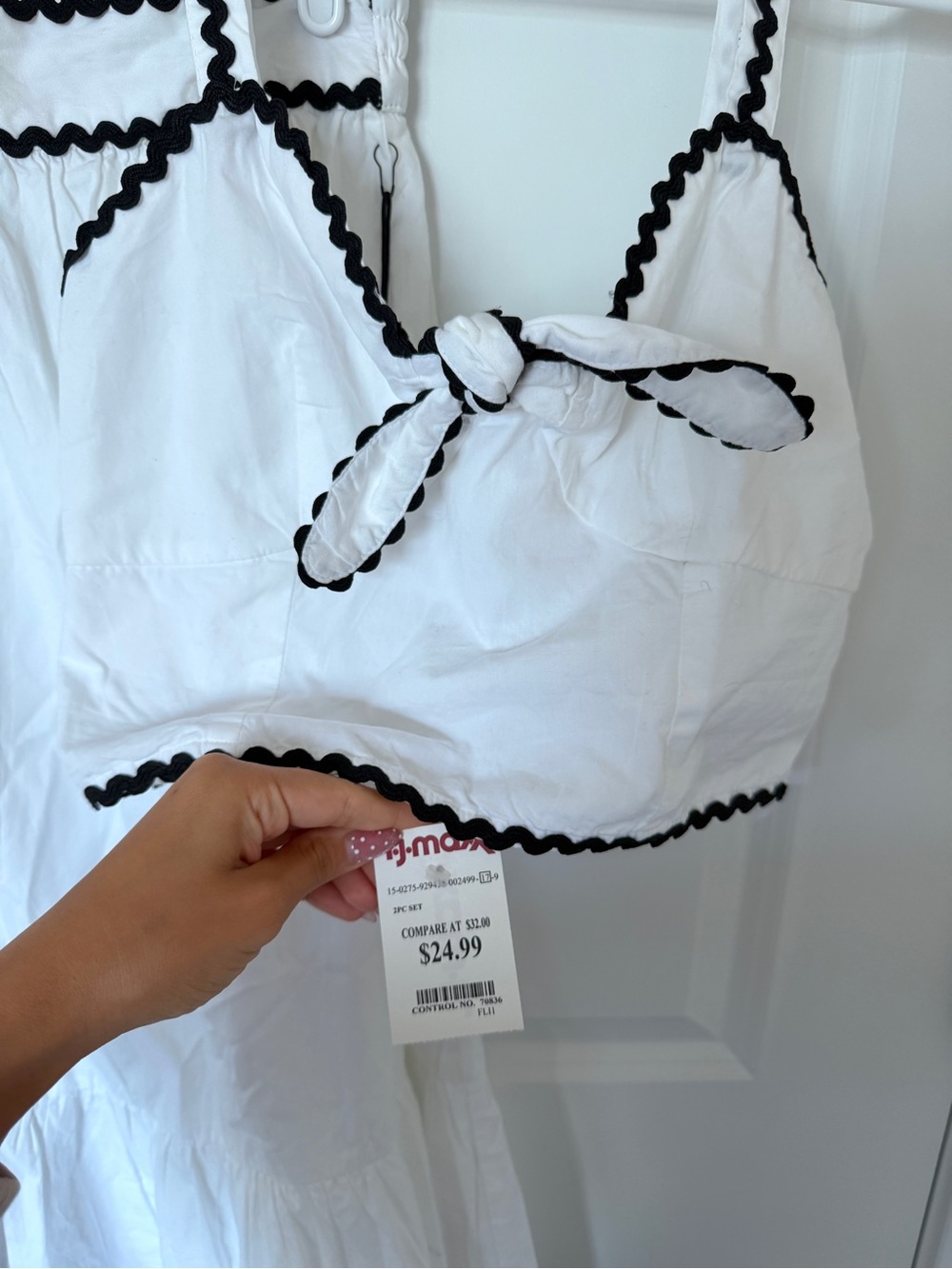 White Two-Piece Sleep Set with Black Trim - Picture 3 of 5